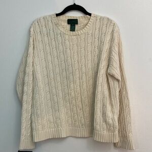 Vintage Lauren Ralph Lauren Cream Cable Knit Crewneck Sweater small